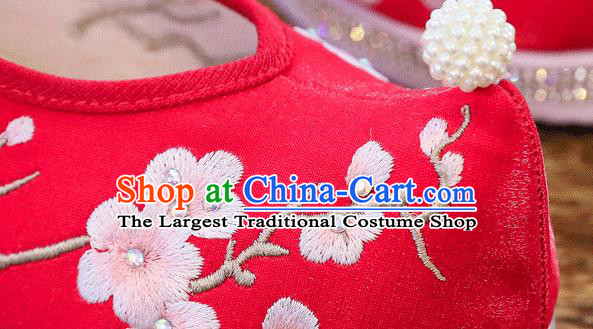 China Handmade Wedding Shoes Traditional Ming Dynasty Princess Pearls Shoes Embroidered Xiuhe Suit Shoes