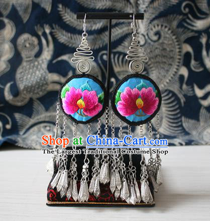 China National Cheongsam Ear Accessories Traditional Miao Nationality Ethnic Embroidered Peony Earrings