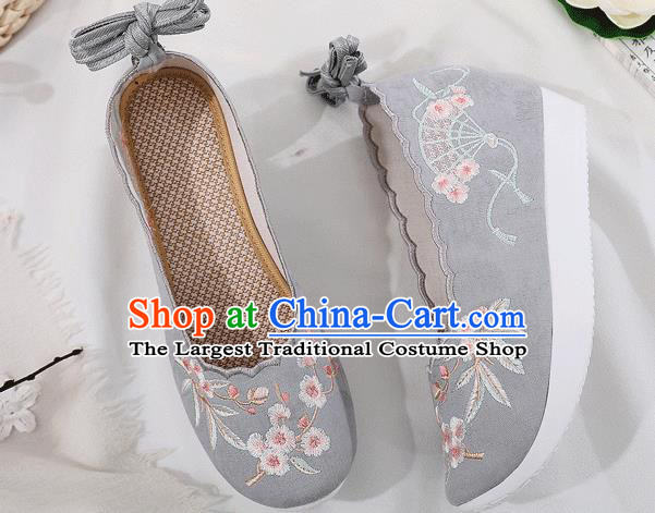 China Embroidered Plum Fan Grey Cloth Shoes Traditional Shoes Folk Dance Platform Shoes