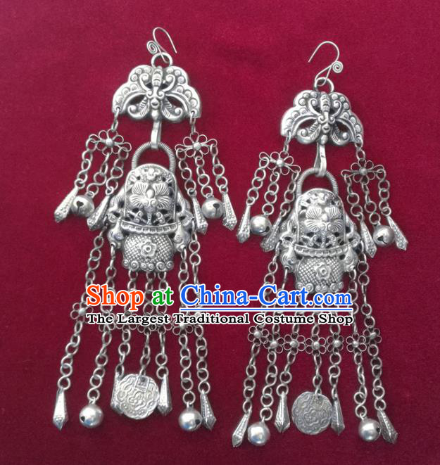 China National Yunnan Ethnic Folk Dance Earrings Traditional Cheongsam Silver Butterfly Ear Accessories