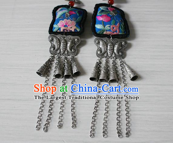 China National Guizhou Miao Silver Butterfly Tassel Earrings Traditional Cheongsam Embroidered Ear Jewelry
