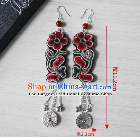 China Guizhou Ethnic Miao Silver Earrings Traditional Cheongsam Embroidered Ear Accessories