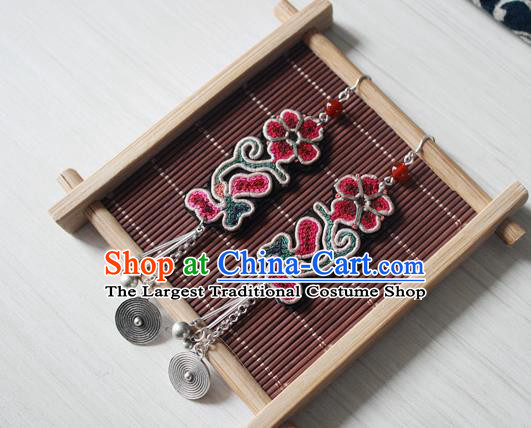 China Guizhou Ethnic Miao Silver Earrings Traditional Cheongsam Embroidered Ear Accessoriesa