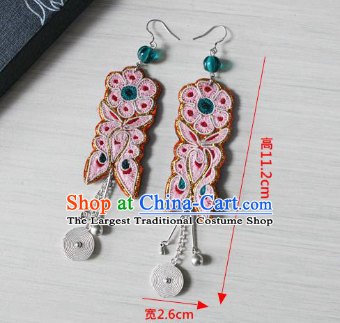 China Ethnic Woman Silver Earrings Traditional Cheongsam Embroidered Butterfly Flower Ear Accessories