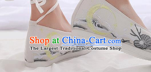 China Classical Embroidered Shoes Traditional Hanfu Bow Shoes Ancient Princess White Cloth Shoes