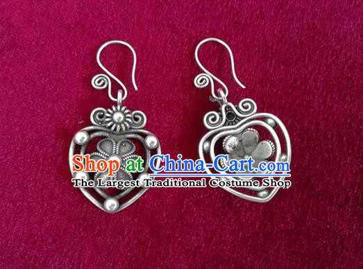 China Traditional Guizhou Ethnic Stage Performance Ear Accessories Handmade National Silver Carving Earrings