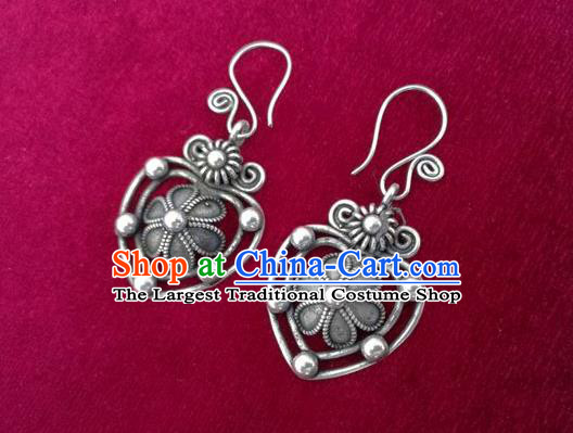China Traditional Guizhou Ethnic Stage Performance Ear Accessories Handmade National Silver Carving Earrings