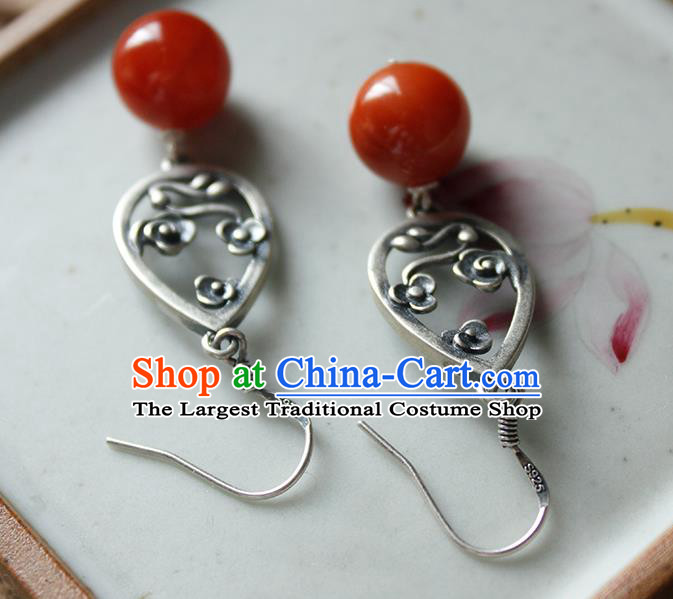 China Handmade National Agate Bead Earrings Traditional Cheongsam Silver Cloud Jewelry