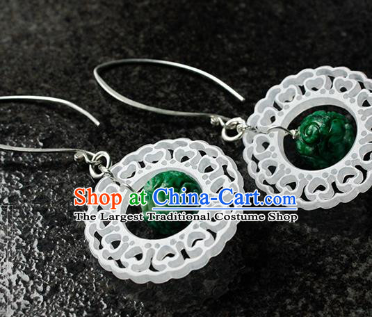 China Handmade National Silver Earrings Traditional Cheongsam Jadeite Ear Accessories