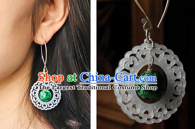 China Handmade National Silver Earrings Traditional Cheongsam Jadeite Ear Accessories
