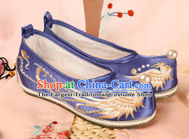 Handmade Chinese Ancient Princess Shoes Traditional Hanfu Wedding Shoes Ming Dynasty Embroidered Phoenix Shoes