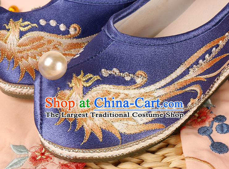 Handmade Chinese Ancient Princess Shoes Traditional Hanfu Wedding Shoes Ming Dynasty Embroidered Phoenix Shoes