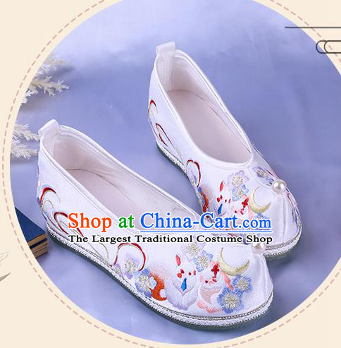 Chinese Traditional Hanfu Shoes Ming Dynasty Embroidered Bow Shoes Ancient Princess White Cloth Shoes