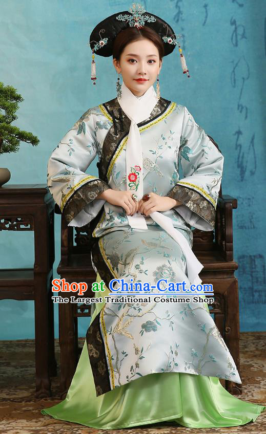 China Ancient Court Woman Dress Clothing Traditional Qing Dynasty Imperial Concubine Historical Costumes and Headdress Full Set