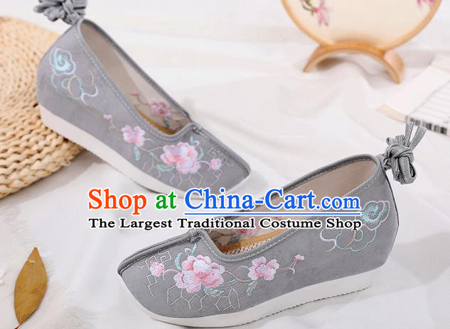 China Traditional Embroidered Hanfu Shoes Ancient Princess Shoes Handmade Grey Cloth Shoes