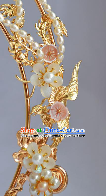 Chinese Traditional Hanfu Beads Tassel Hair Clasp Ancient Goddess Golden Lotus Hair Crown