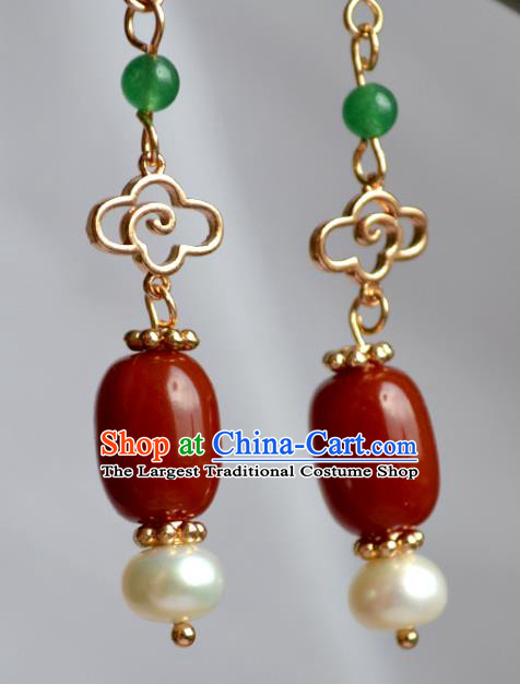 China Classical Agate Ear Accessories Traditional Ming Dynasty Court Lady Earrings
