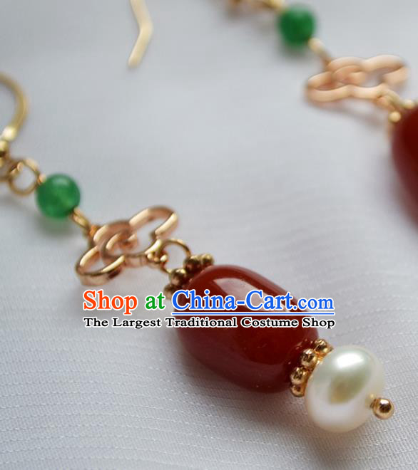 China Classical Agate Ear Accessories Traditional Ming Dynasty Court Lady Earrings