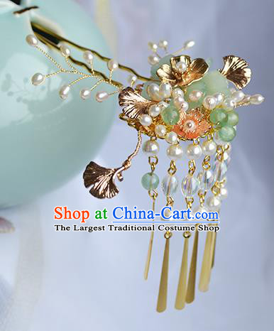 Chinese Traditional Ming Dynasty Noble Lady Hair Stick Ancient Hanfu Golden Ginkgo Leaf Hairpin