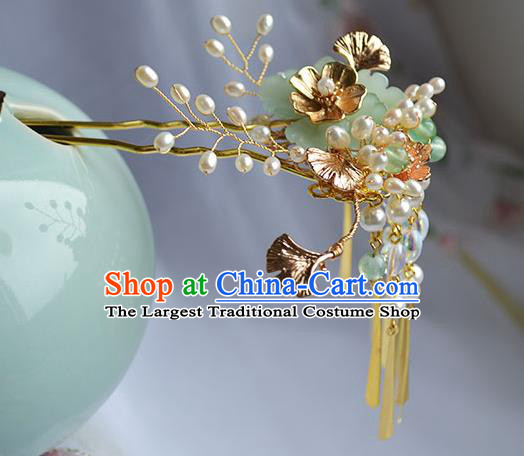 Chinese Traditional Ming Dynasty Noble Lady Hair Stick Ancient Hanfu Golden Ginkgo Leaf Hairpin