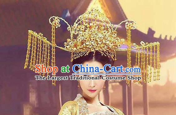 Chinese Traditional Wedding Phoenix Coronet Ancient Queen Golden Tassel Hair Crown Accessories