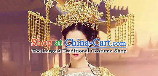 Chinese Traditional Wedding Phoenix Coronet Ancient Queen Golden Tassel Hair Crown Accessories
