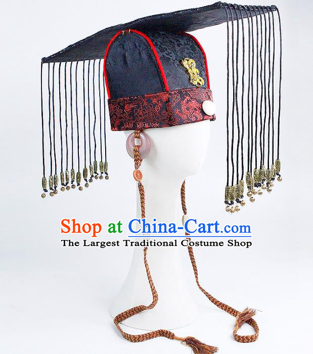 Chinese Ancient Emperor Tassel Hat Handmade Traditional Qin Dynasty Monarch Headwear