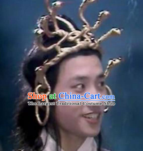 Chinese Ancient Drama Nine Heads Snake Monster Hair Clasp Handmade Golden Hair Crown