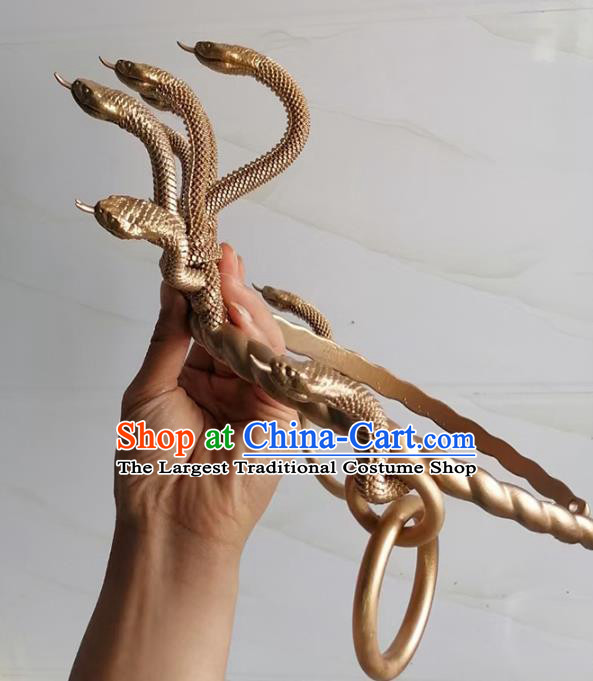 Chinese Ancient Drama Nine Heads Snake Monster Hair Clasp Handmade Golden Hair Crown