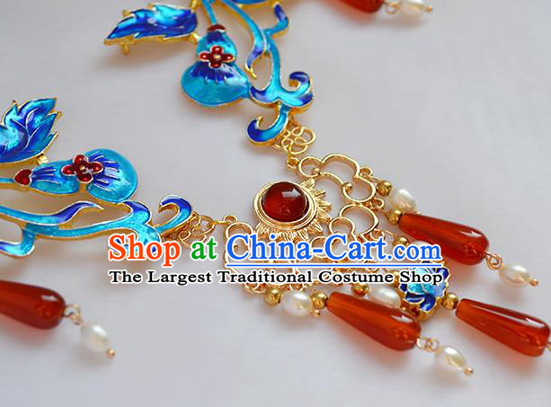 Chinese Ancient Court Lady Tassel Necklace Handmade Traditional Ming Dynasty Cloisonne Necklet Jewelry
