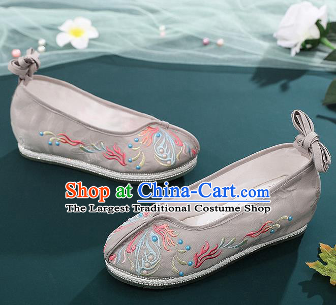 Chinese Grey Cloth Embroidered Shoes Hanfu Shoes Traditional Ming Dynasty Young Lady Shoes