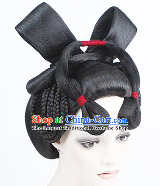 China Traditional Tang Dynasty Palace Lady Wigs Chignon Classical Dance Performance Headdress