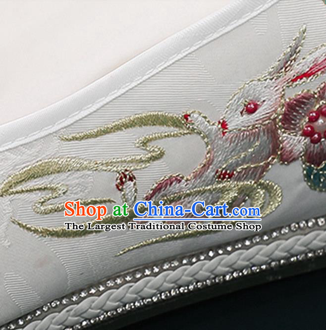 Chinese Embroidery Flowers Shoes Traditional Hanfu Shoes National Woman White Cloth Shoes
