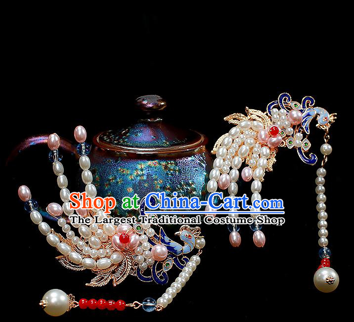 Chinese Ancient Noble Lady Phoenix Hairpin Traditional Ming Dynasty Court Tassel Hair Claw