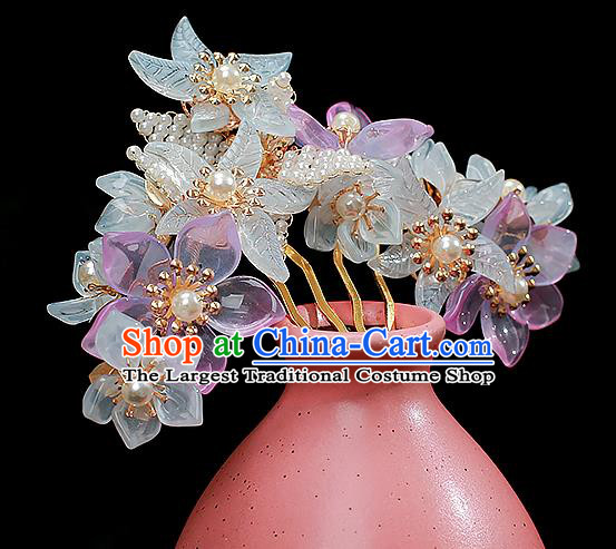 Chinese Ancient Court Lady Flowers Hairpin Traditional Song Dynasty Princess Pearls Hair Comb