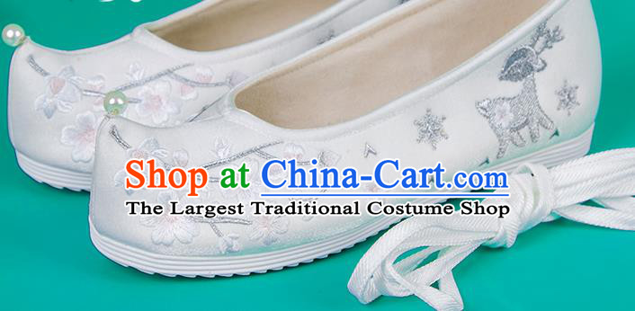 China Traditional Ming Dynasty Hanfu Shoes Ancient Princess Shoes Embroidered White Cloth Shoes