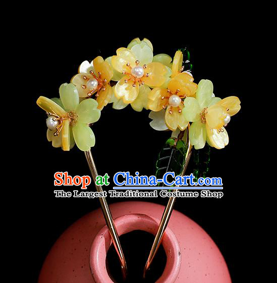Chinese Ancient Palace Lady Hairpin Traditional Ming Dynasty Yellow Flowers Hair Stick