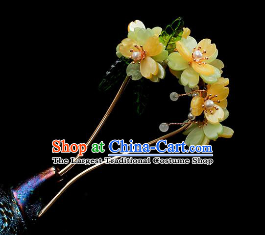 Chinese Ancient Palace Lady Hairpin Traditional Ming Dynasty Yellow Flowers Hair Stick