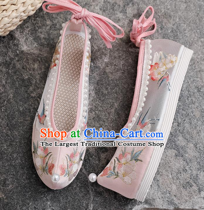 Chinese Traditional Folk Dance Pink Cloth Shoes Classical Embroidered Shoes National Woman Summer Shoes