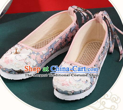 Chinese Traditional Folk Dance Shoes Classical Blue Cloth Shoes National Woman Shoes