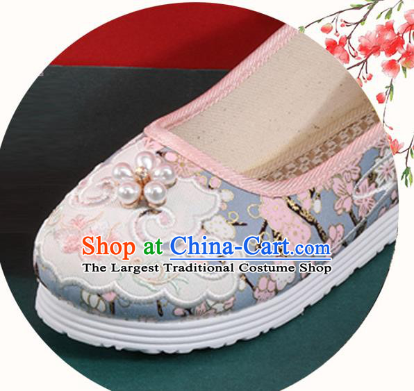 Chinese Traditional Folk Dance Shoes Classical Blue Cloth Shoes National Woman Shoes