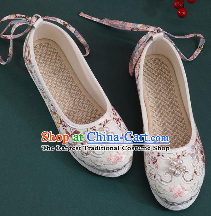 Chinese National Woman Shoes Traditional Folk Dance Shoes Classical White Cloth Shoes
