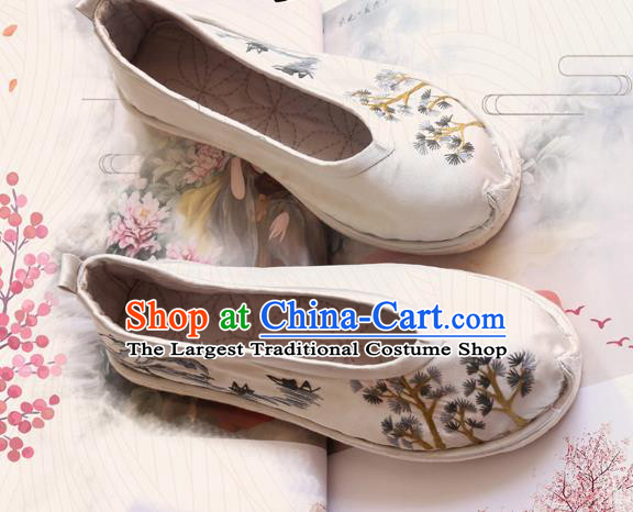 Chinese Traditional National Strong Cloth Soles Shoes Ethnic Woman Shoes Hand Embroidered Satin Shoes