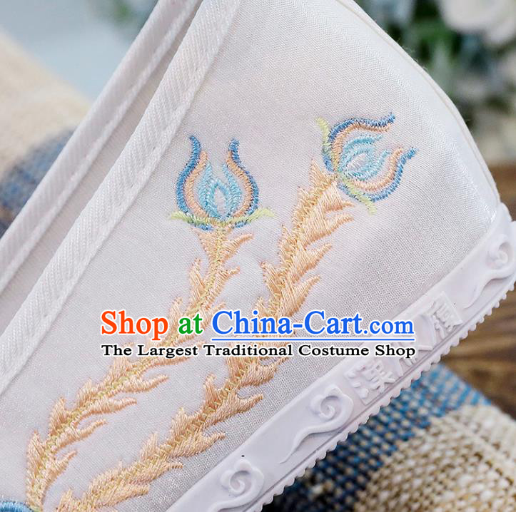 Chinese Traditional Hanfu White Cloth Shoes Classical Dance Shoes National Embroidery Phoenix Shoes