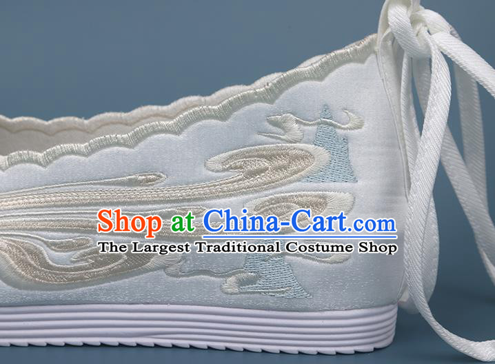 Chinese Classical Dance White Satin Shoes National Embroidery Phoenix Shoes Traditional Hanfu Shoes