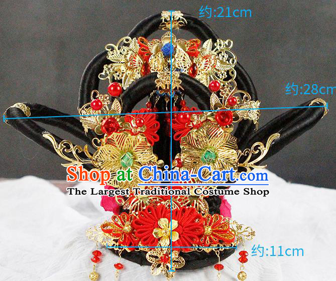 China Traditional Tang Dynasty Imperial Concubine Headwear Classical Flying Apsaras Dance Wigs Chignon and Hair Accessories