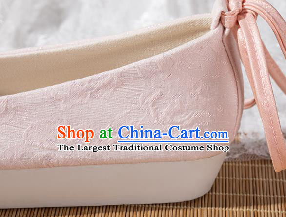 China Traditional Tang Dynasty Pink Cloth Shoes Ancient Princess Shoes Hanfu Pearls Toe Shoes