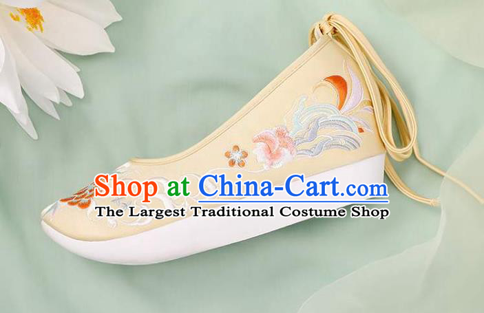 Chinese Embroidery Peony Shoes National Woman Footwear Traditional Beijing Yellow Cloth Shoes