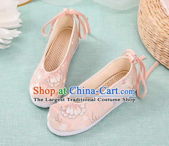 Chinese Traditional Hanfu Pink Cloth Shoes Classical Dance Shoes National Woman Embroidered Shoes