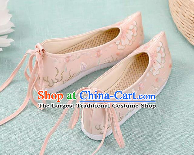 Chinese Traditional Hanfu Pink Cloth Shoes Classical Dance Shoes National Woman Embroidered Shoes